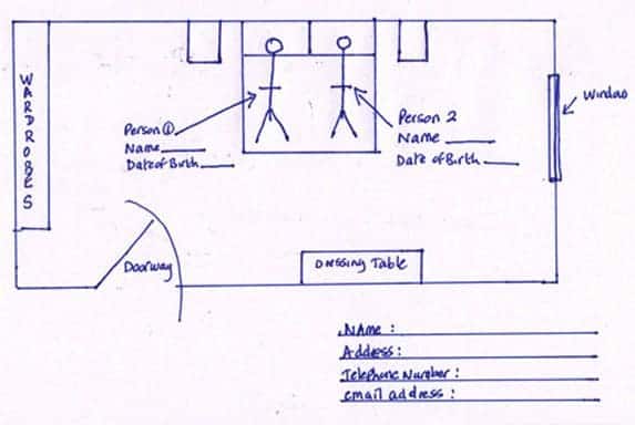 Geopathic Stress Diagram of your bedroom to send to Rolf Gordon at Dulwich Health